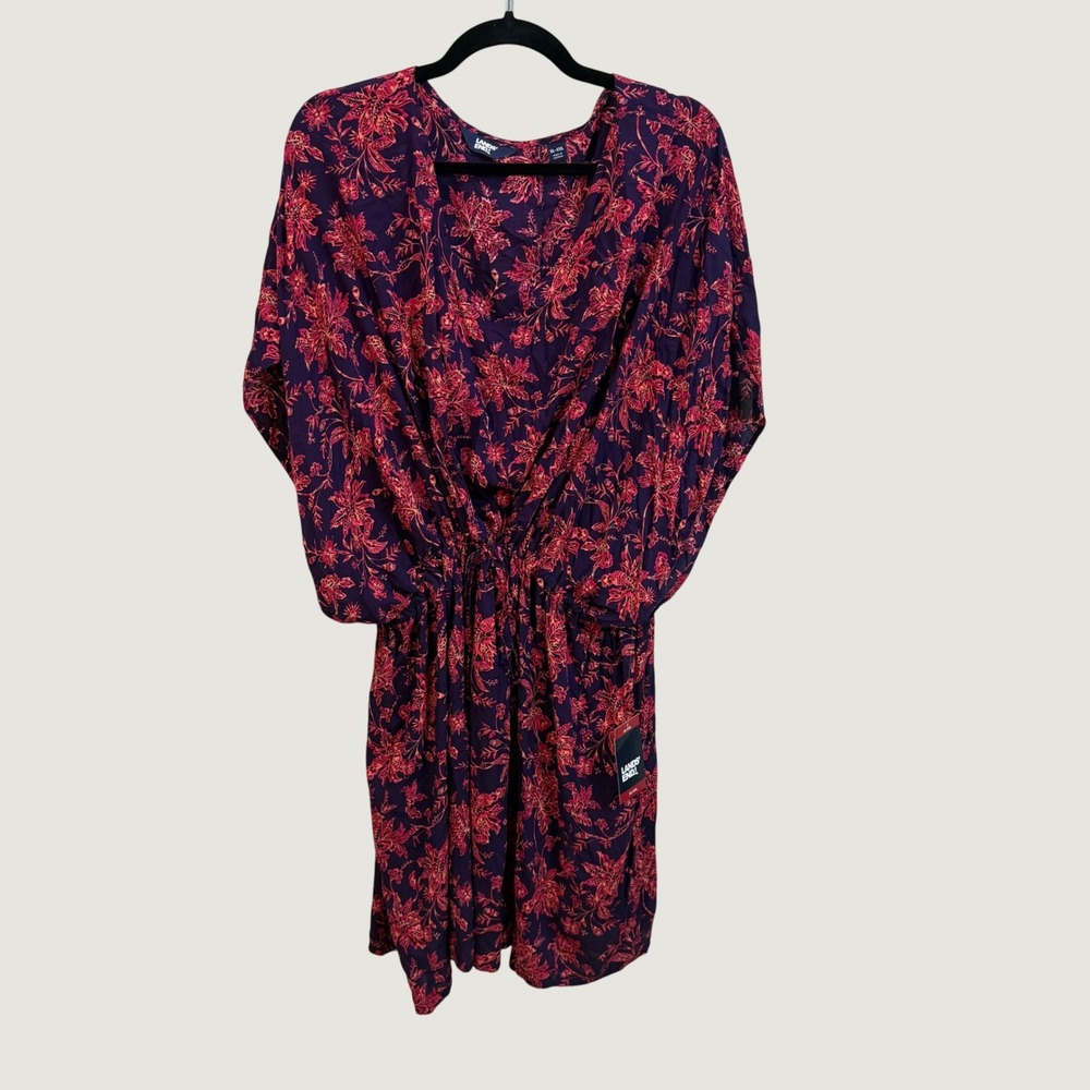 Lands End 100% Modal Floral V-Neck Cover Up Dress Purple Red XL/XXL Boho Beach y